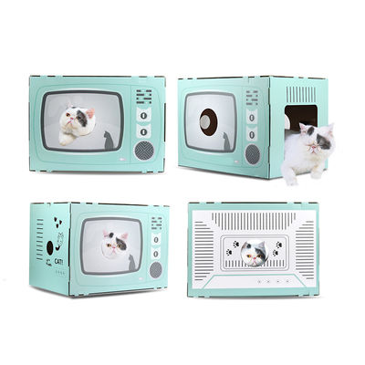 Cat House Scratcher Retro TV forment Cat Lounge avec le lit Scratcher de caverne de carton ondulé de zone de travail