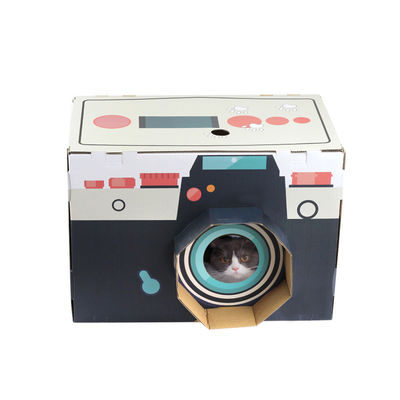 Cat House Scratcher Retro Camera forment Cat Lounge avec le lit Scratcher de caverne de carton ondulé de zone de travail