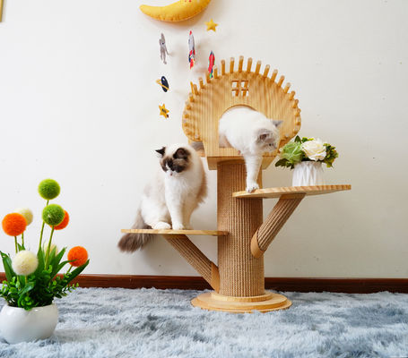 Tour en bois élégante d'activité de niveau de Cat Climbing Tree House Multi avec rayer des poteaux