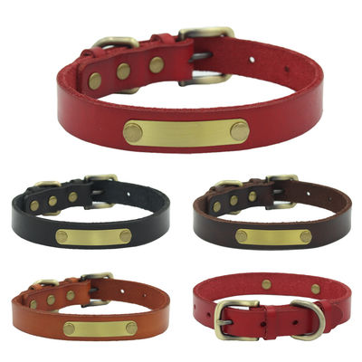 Fixe avec la laisse de chien de collier de peau de vache de couche supérieure de rivets gravée sur la feuille en bronze de fer