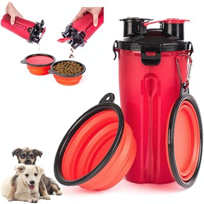 Coulez la preuve BSCI 2 dans 1 bouteille d'eau de chien avec 2 cuvettes pliables de silicone 
