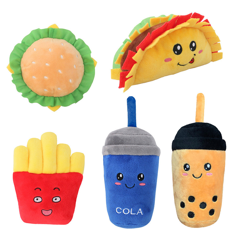 Jouets bourrés d'animal familier de peluche de nourriture de Chips Hot Dog Cola Fast pour des chiens