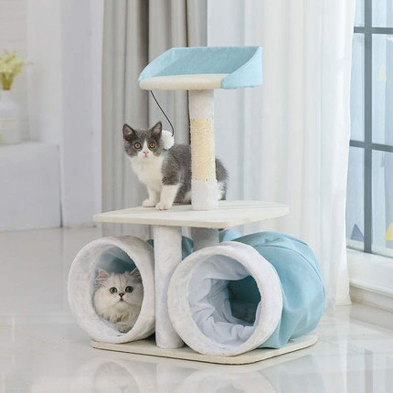 Plate-forme de Cat Climbing Tree Frame Jumping de peluche avec le tunnel Toy Luxury Scratcher Tree Bed