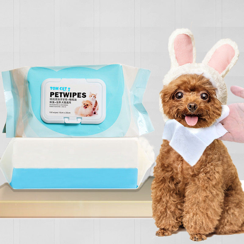Le toilettage d'animal familier usine la larme humide de tissu de l'animal familier 100pcs hypoallergénique nettoyant pour le chien