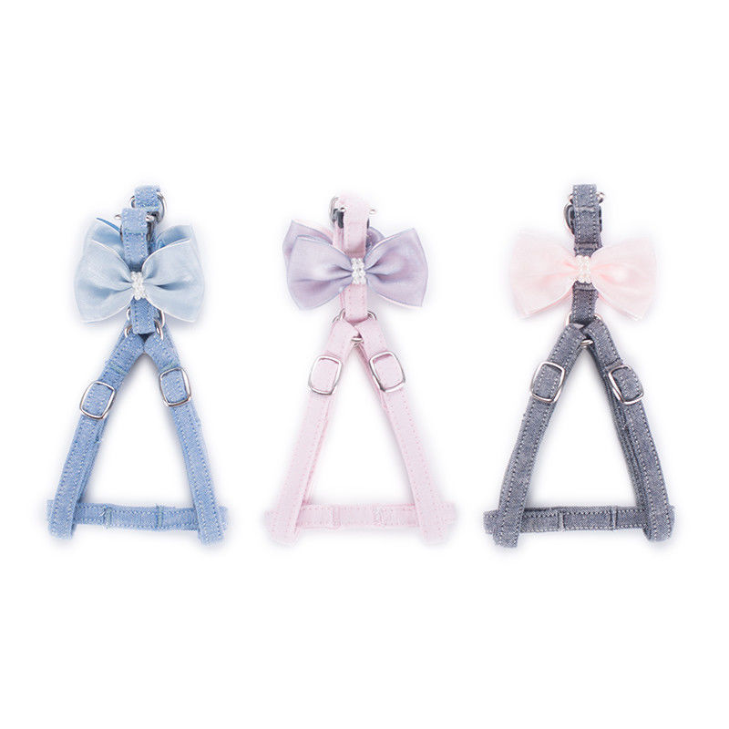 Ensembles réglable du collier 100% et de la laisse de chien de fille de noeud papillon de coton avec le Bowknot