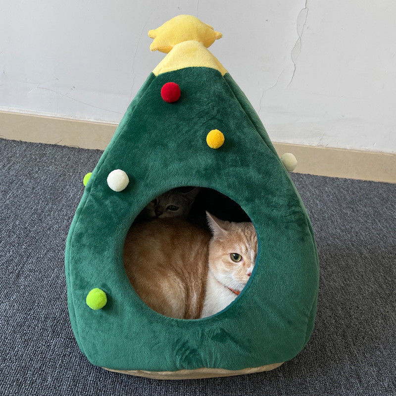 Tapis de luxe de caverne d'arbre de Noël de chats de chiots de lits de lit chaud lavable de haute qualité d'animal familier