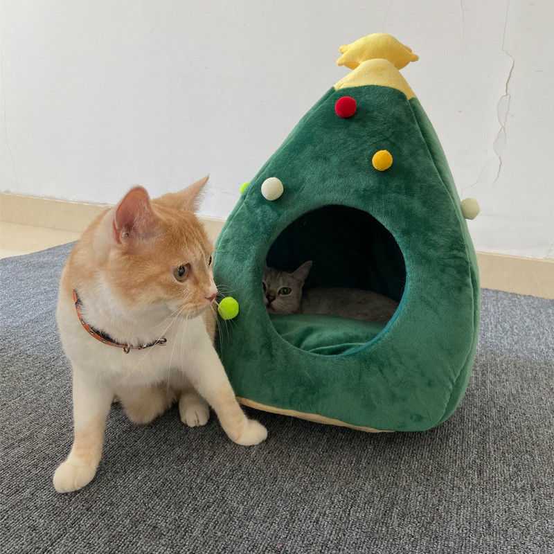 Tapis de luxe de caverne d'arbre de Noël de chats de chiots de lits de lit chaud lavable de haute qualité d'animal familier