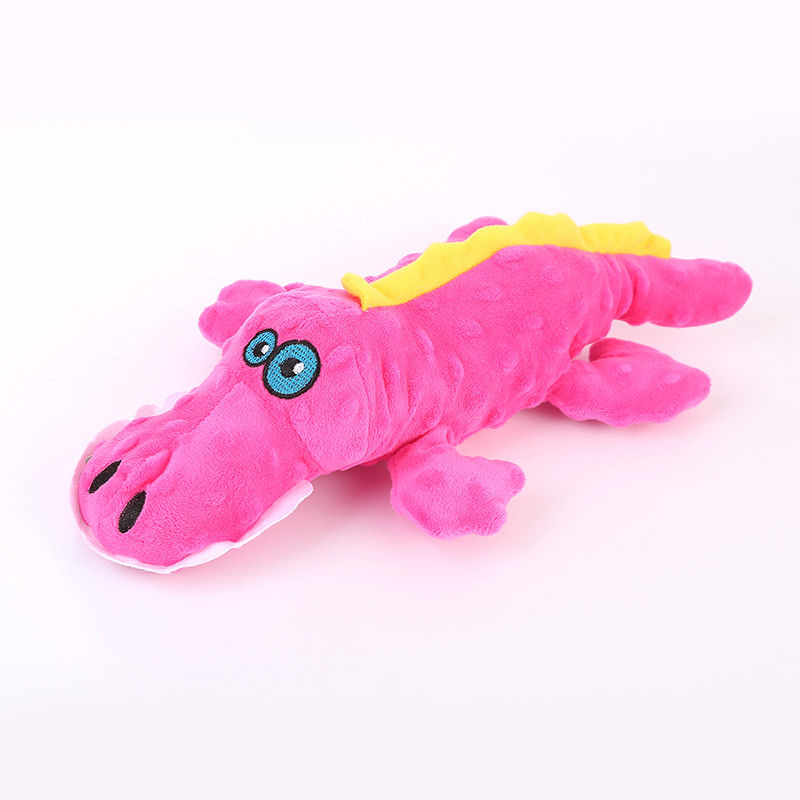 L'animal familier réaliste de chien de peluche de crocodile de bande dessinée joue mignon grinçant de tissu