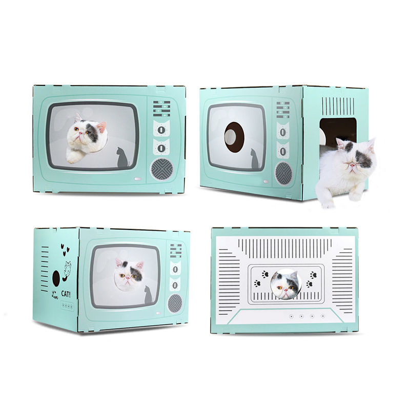 Cat House Scratcher Retro TV forment Cat Lounge avec le lit Scratcher de caverne de carton ondulé de zone de travail