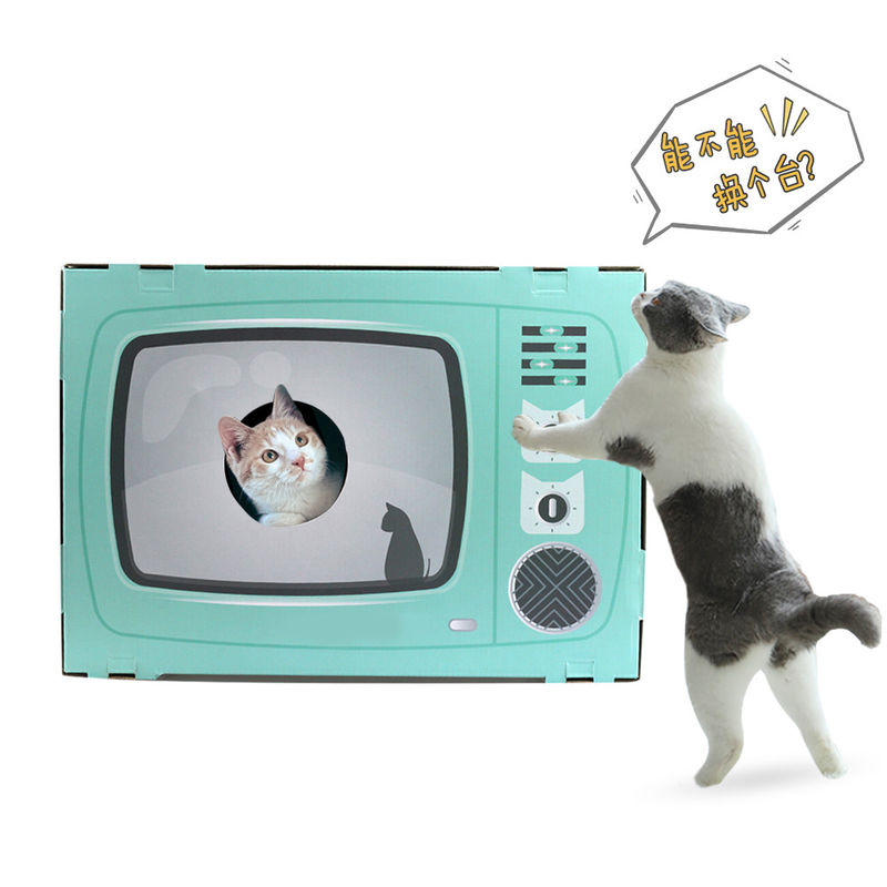 Cat House Scratcher Retro TV forment Cat Lounge avec le lit Scratcher de caverne de carton ondulé de zone de travail