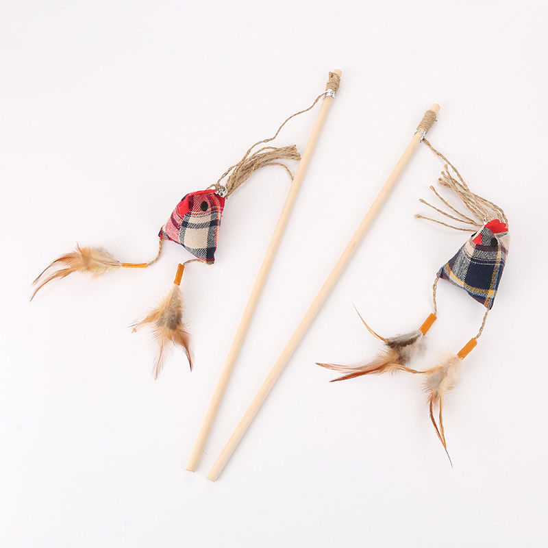 Le poulet de luxe en bois a formé Cat Toy Stick With Feather Interactive