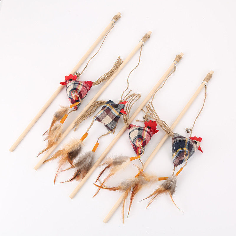 Le poulet de luxe en bois a formé Cat Toy Stick With Feather Interactive