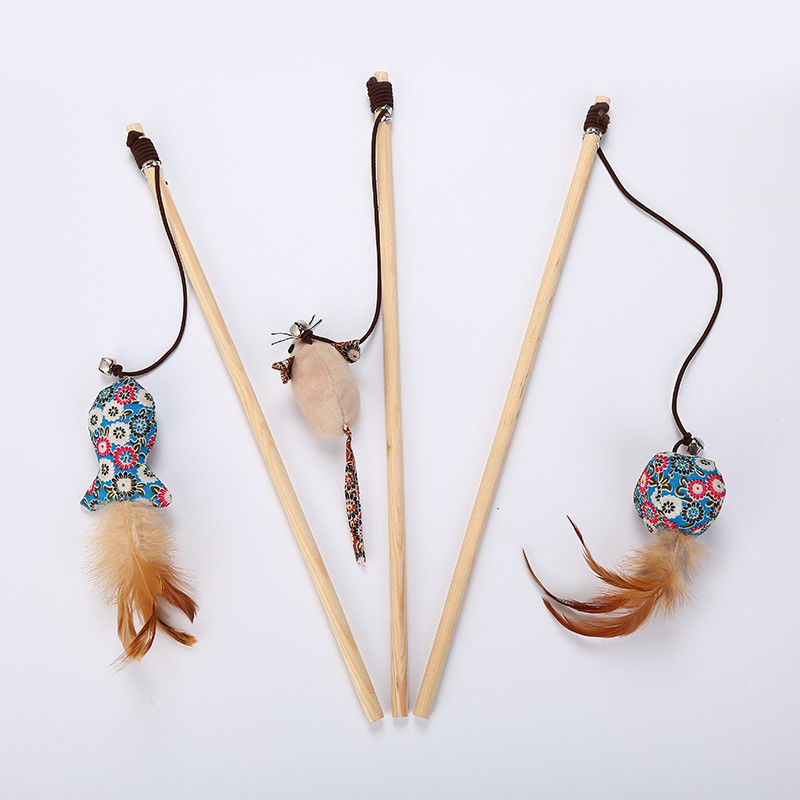 Cat Pet Toys Teaser Stick formée par poulet avec les jouets en bois de plume pour des chats