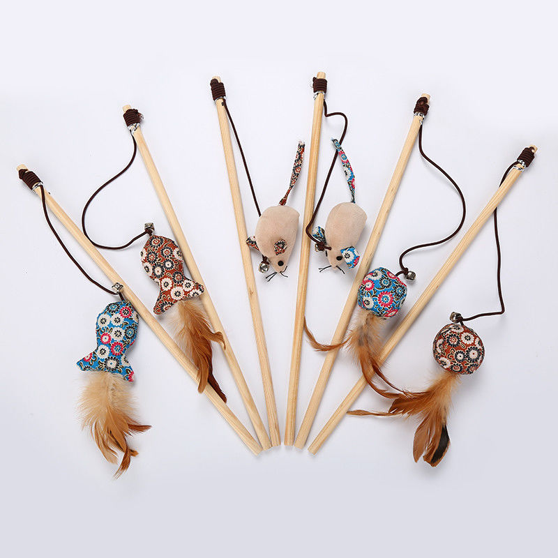 Cat Pet Toys Teaser Stick formée par poulet avec les jouets en bois de plume pour des chats