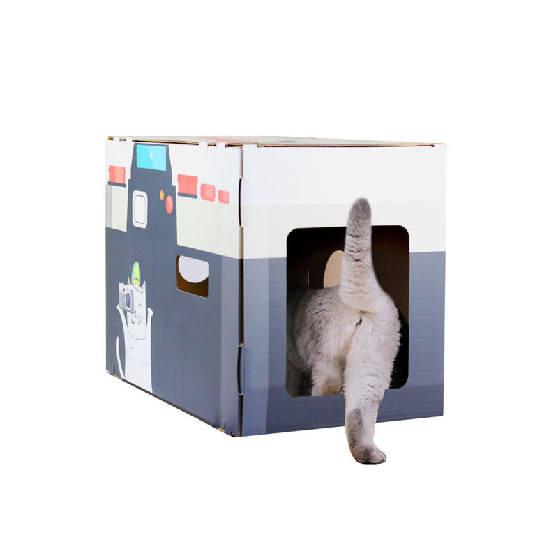 Cat House Scratcher Retro Camera forment Cat Lounge avec le lit Scratcher de caverne de carton ondulé de zone de travail