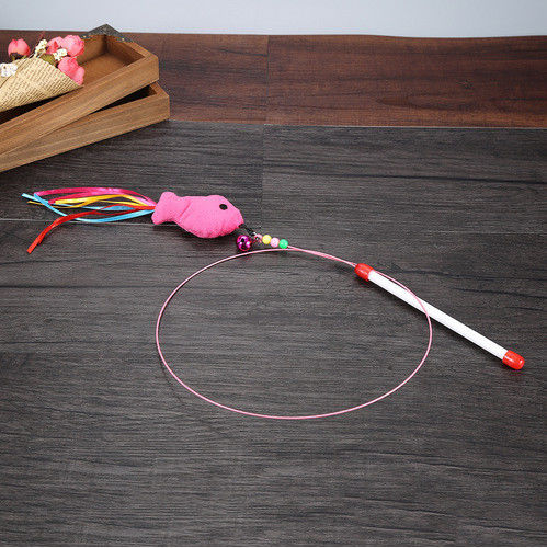 Plume drôle interactive Bell de fil d'acier de Cat Teaser Stick Pack With de poissons