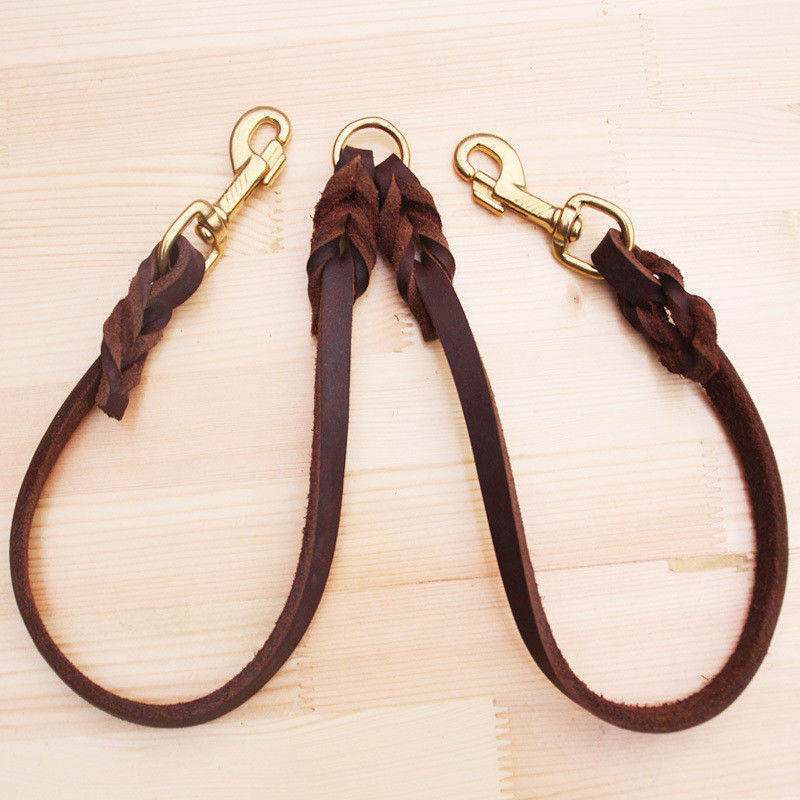 Corde en cuir de traction d'ensemble de harnais de laisse de collier de vache à animal familier  Double avance finie 50CM de chien
