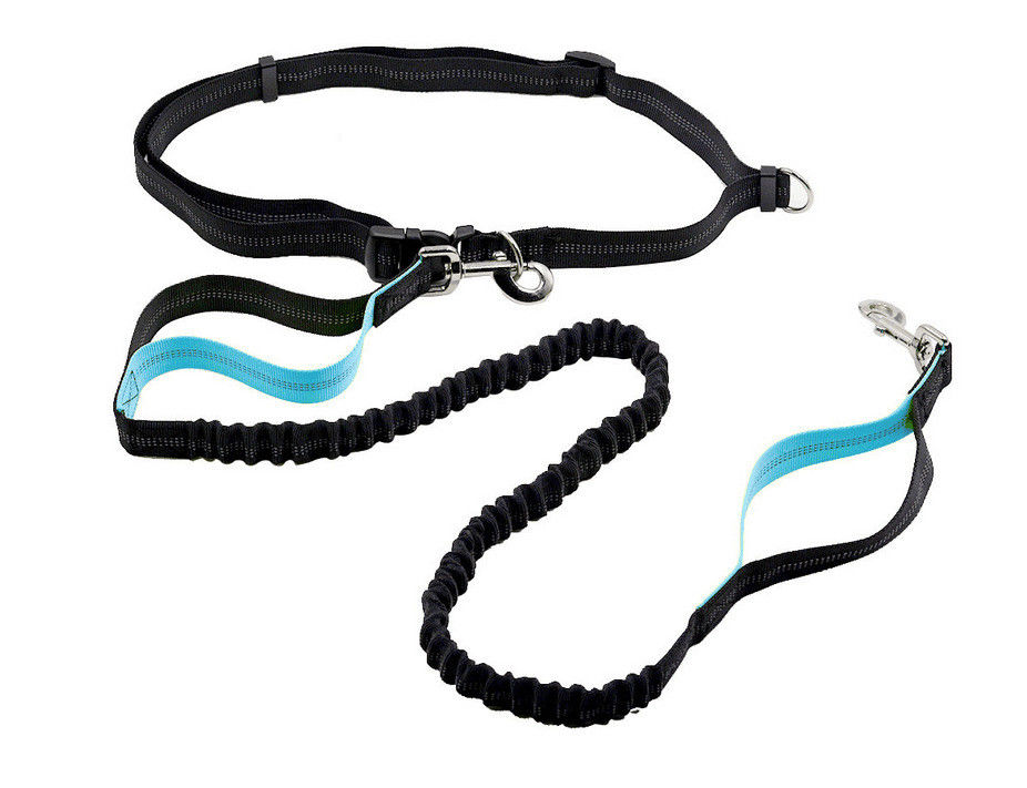 Laisse libre de chien de corde de chien de harnais de ceinture de maintien de doubles de poignée mains élastiques réfléchies escamotables de Bungees