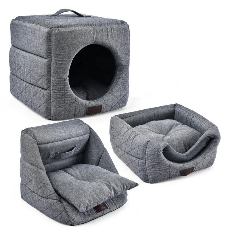 3 dans 1 lit fois Grey Cat Bed House d'animal familier de Cat Cave Dir Resistant Comfortable