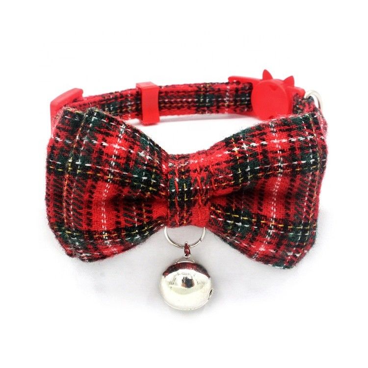 La largeur écossaise de coton de Bowtie Cat Collar Safety Buckle With Bell de tartan ajustent 13-22cm