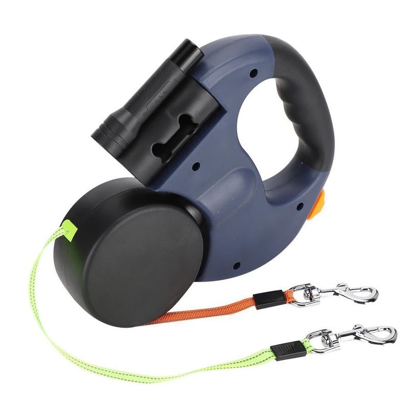 Ceinture élastique résistante de double laisse escamotable réfléchie de chien avec des sacs de dunette de lampe-torche de LED