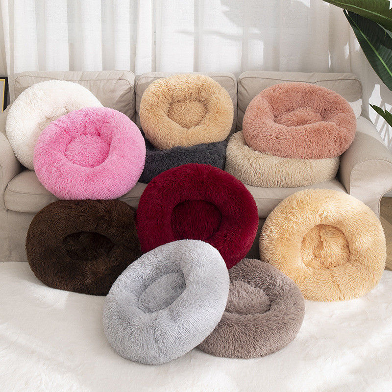 L'animal familier chaud de haute qualité de peluche enfoncent les chats pelucheux ultra mous de luxe de Cuddler de beignet que les chiens nichent le lit apaisant de chien de fourrure de Faux