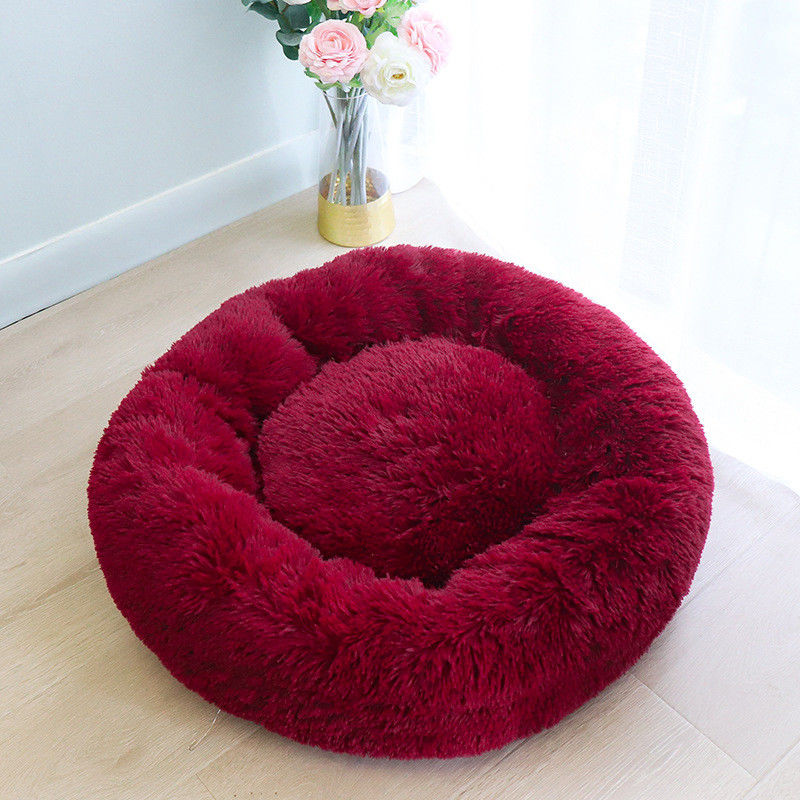 L'animal familier chaud de haute qualité de peluche enfoncent les chats pelucheux ultra mous de luxe de Cuddler de beignet que les chiens nichent le lit apaisant de chien de fourrure de Faux