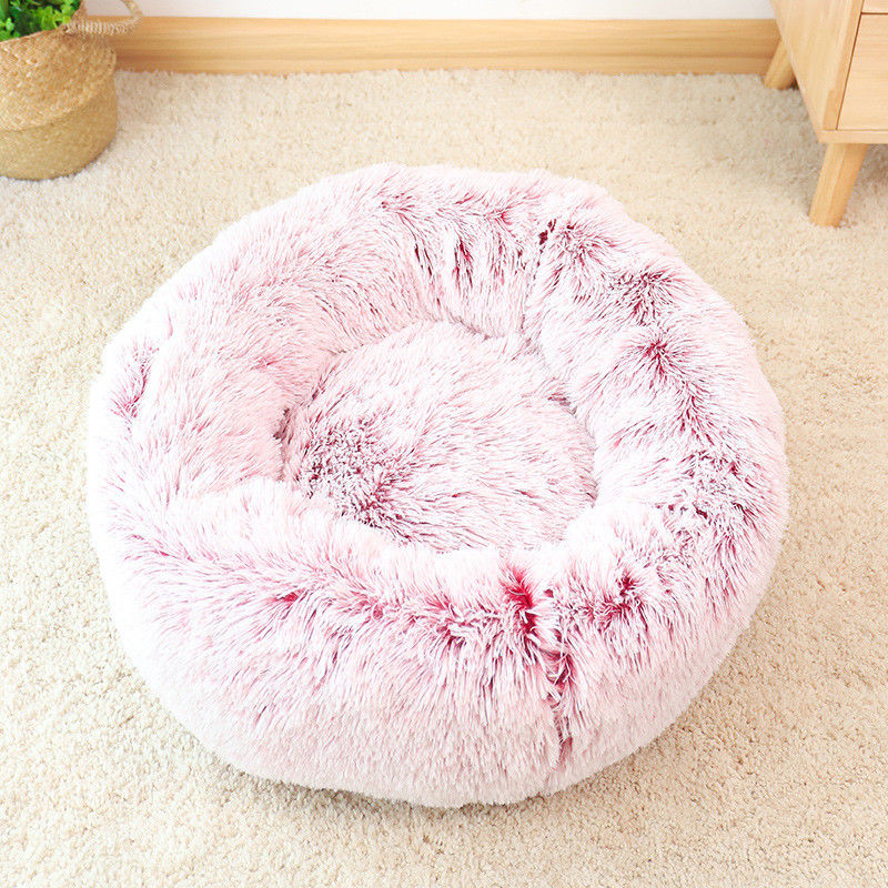 L'animal familier chaud de haute qualité de peluche enfoncent les chats pelucheux ultra mous de luxe de Cuddler de beignet que les chiens nichent le lit apaisant de chien de fourrure de Faux