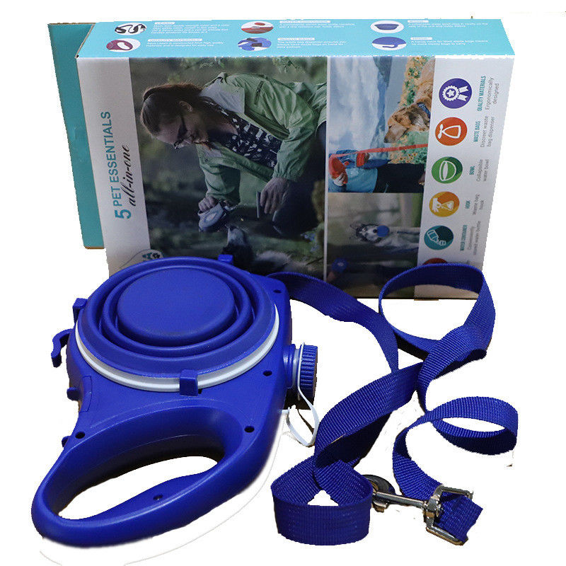 5 DANS 1 laisse en nylon portative d'animal familier poursuit la cuvette pliable d'animal familier de la bouteille d'eau BSCI de voyage