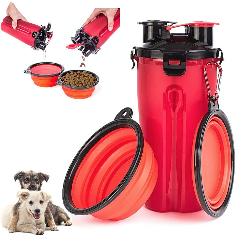 Coulez la preuve BSCI 2 dans 1 bouteille d'eau de chien avec 2 cuvettes pliables de silicone 