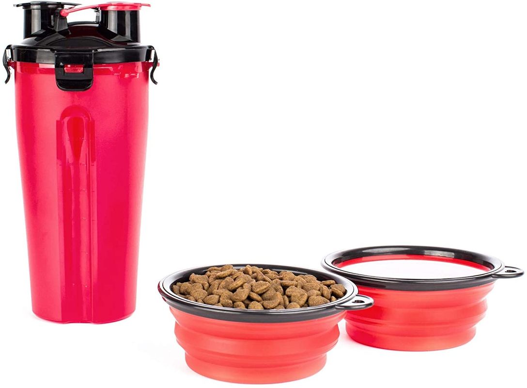 Coulez la preuve BSCI 2 dans 1 bouteille d'eau de chien avec 2 cuvettes pliables de silicone 