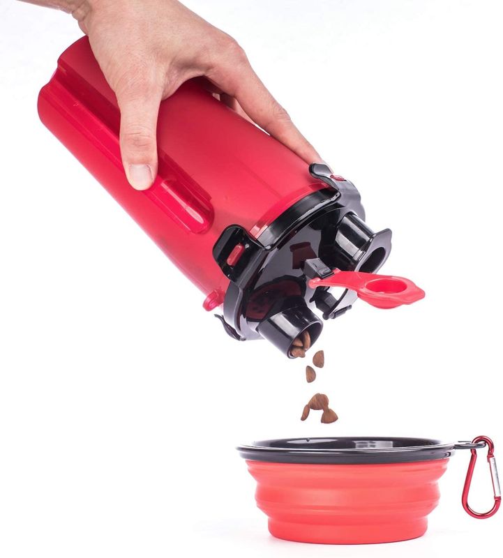 Coulez la preuve BSCI 2 dans 1 bouteille d'eau de chien avec 2 cuvettes pliables de silicone 