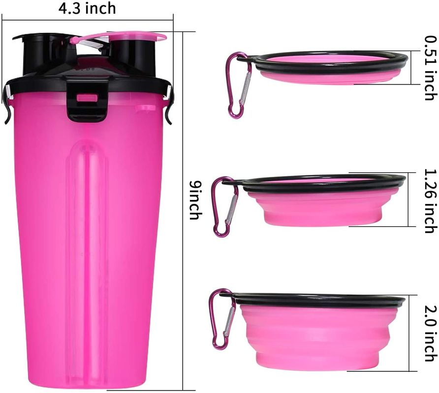 distributeur portatif extérieur de bouteille d'eau de l'animal familier 350ml avec 2 cuvettes pliantes de silicone