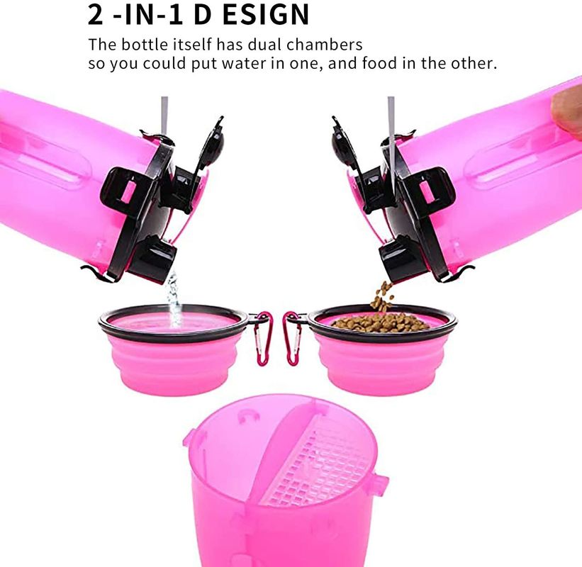 distributeur portatif extérieur de bouteille d'eau de l'animal familier 350ml avec 2 cuvettes pliantes de silicone