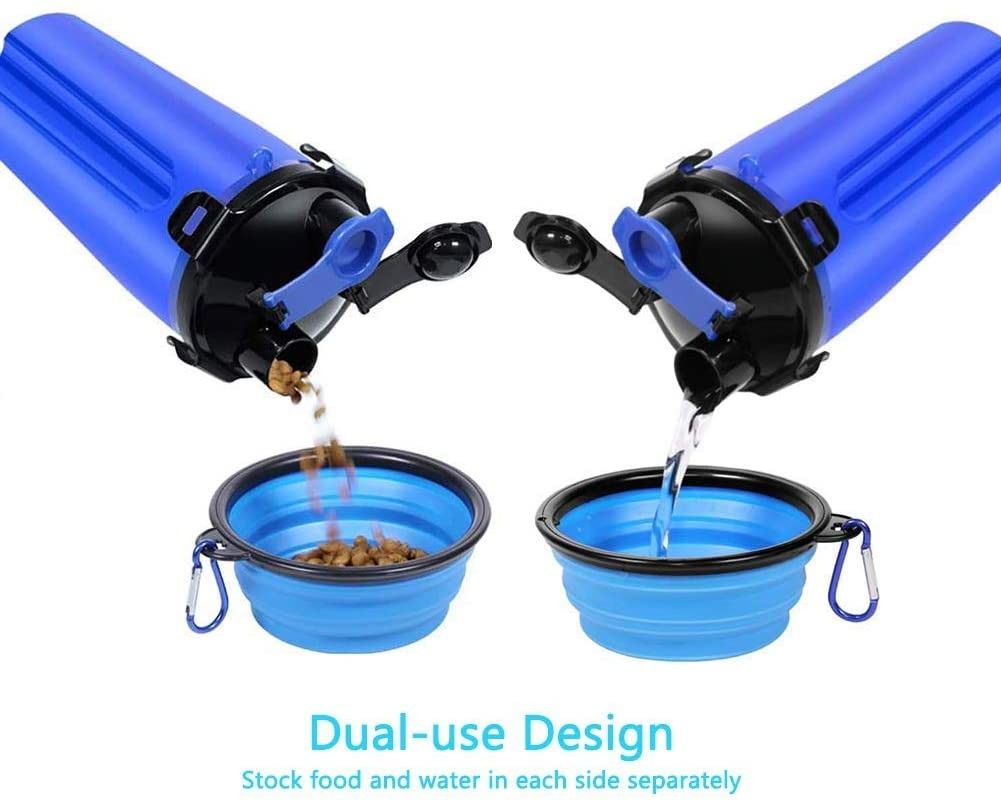 2 dans 1 bouteille d'eau portative extérieure de chien avec les cuvettes pliables pour la marche