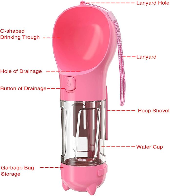 300ML voyage 2 dans 1 cuvette potable de bouteille d'eau de chien portative avec le bouton de serrure