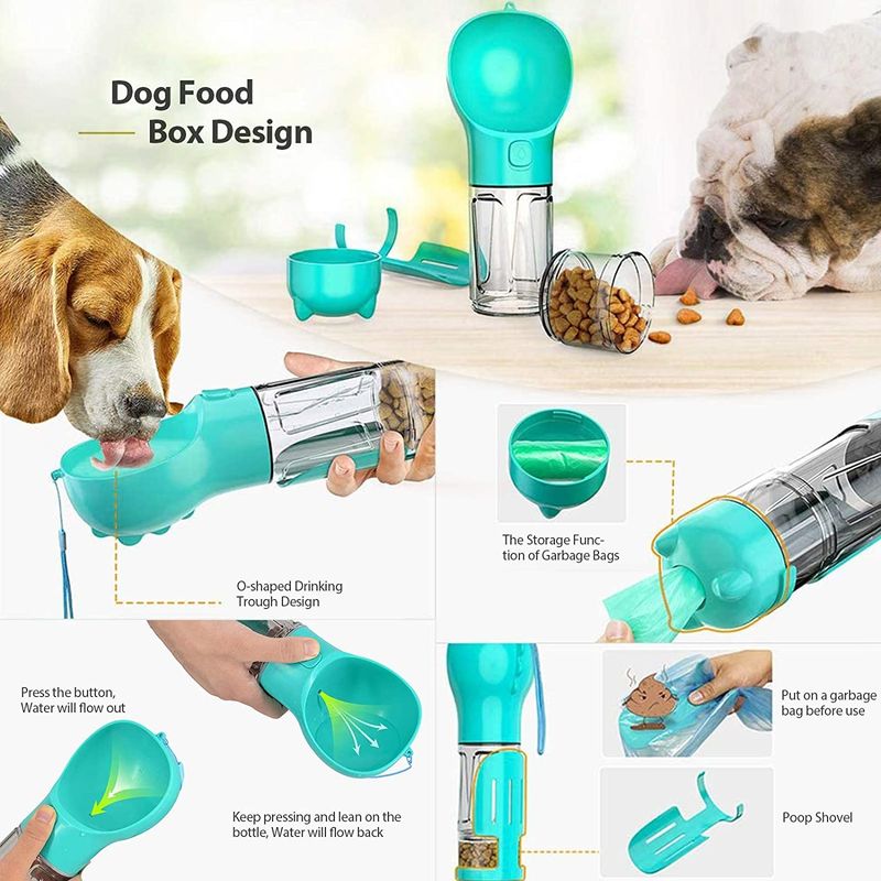 Bouteille d'eau bleue légère de cuvette de chien de preuve de fuite avec la fonction de boissons et d'alimentation