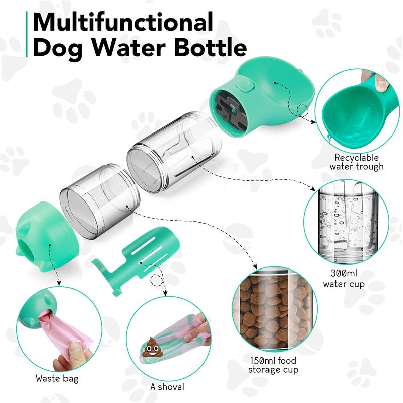 Mutifunctional 4 dans 1 bouteille d'eau portative 300ML de chiot pour la marche et le voyage