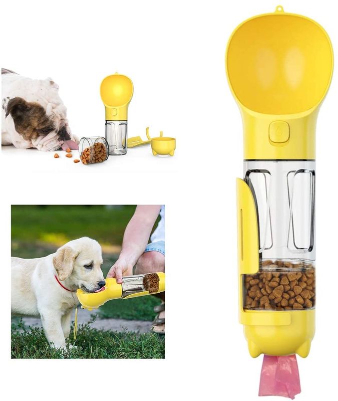4 dans 1 bouteille d'eau du chien 300ml avec la bouteille d'eau pliable de chien de stockage de l'eau de nourriture