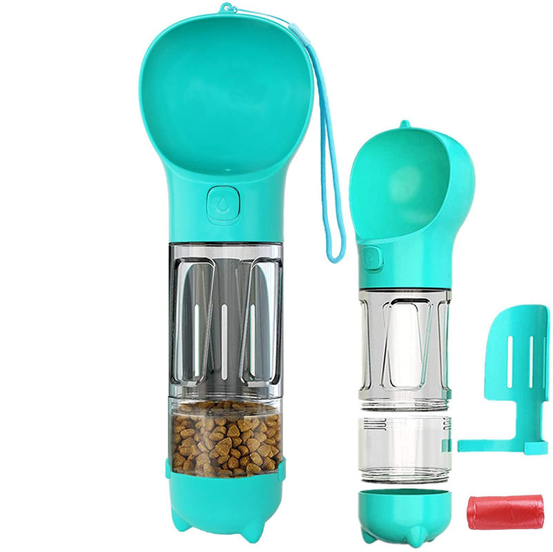 4 dans 1 bouteille d'eau du chien 300ml avec la bouteille d'eau pliable de chien de stockage de l'eau de nourriture
