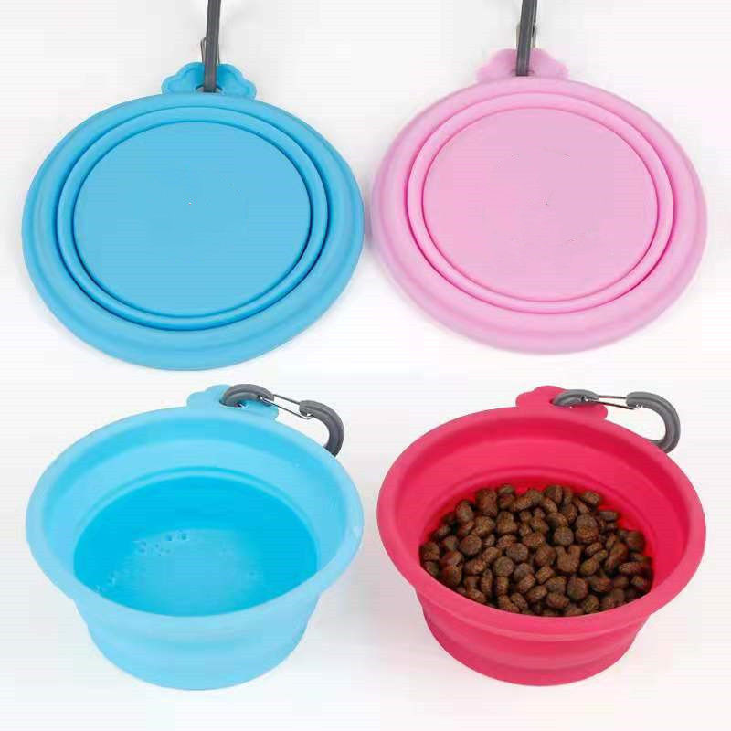 Plats de alimentation de silicone de cuvette pliante de chien