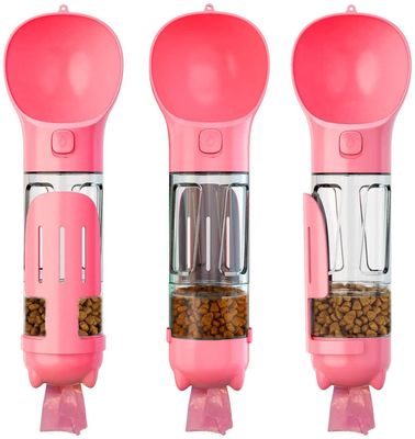 Bouteille d'eau rose étanche portative du chien 4 In1 avec le conteneur de nourriture et le sac de rebut